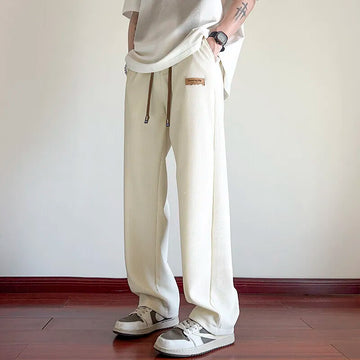 Riolio Summer Casual Pants Men Fashion Straight Ice Silk Pants Men Streetwear Hip-hop Loose Pleated Pants Mens Beige Trousers M-3XL